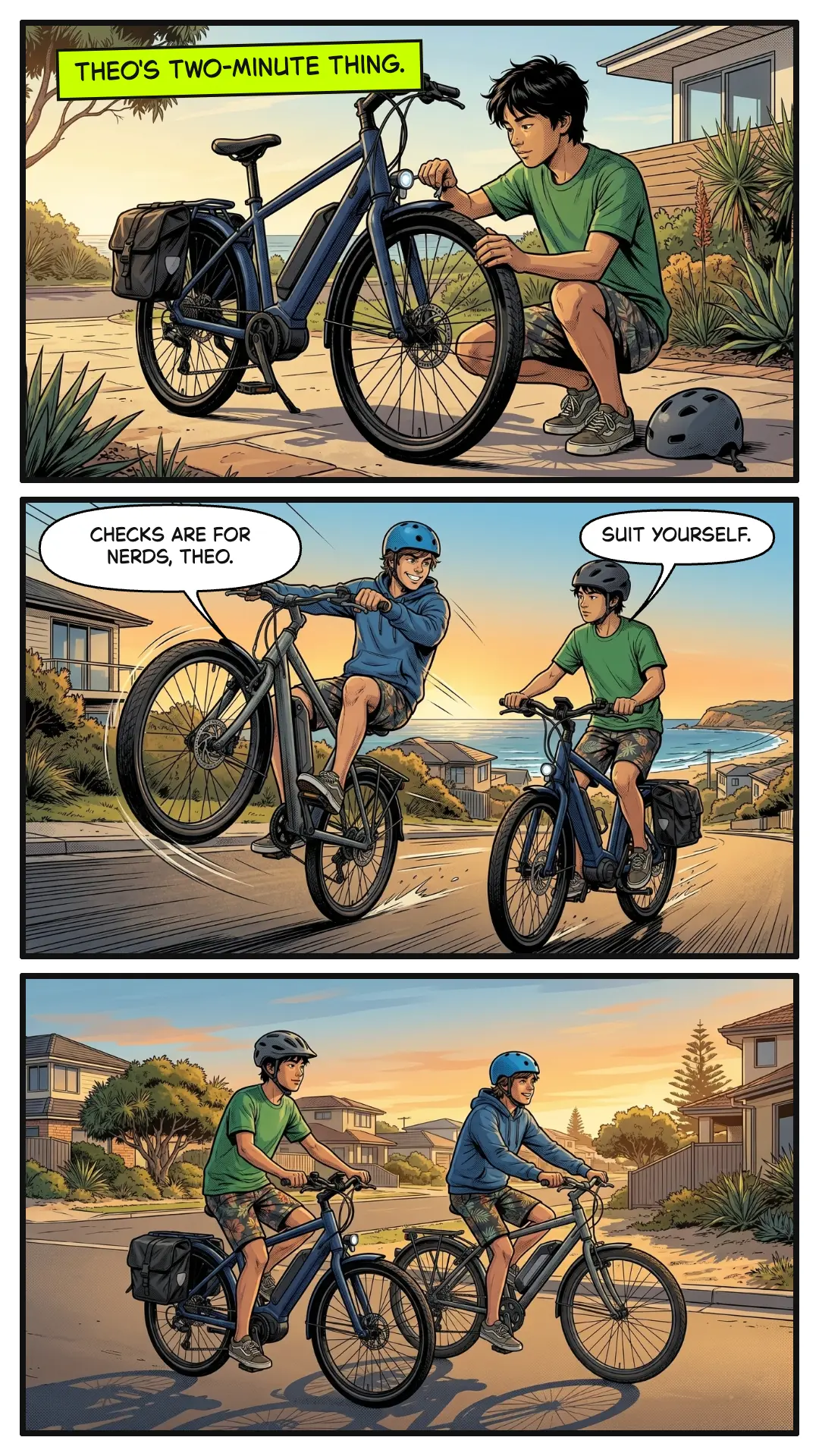 A page from BikeHero’s illustrated e-bike basics module comic